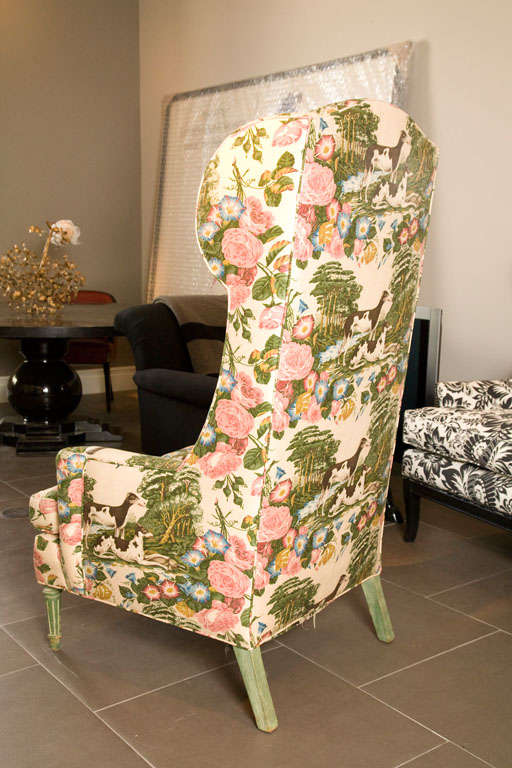 Unusual High-Back Wingback Chair in Original Upholstery For Sale 5